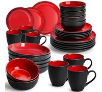 MIAMIO - 30-Piece, Service for 6 Dishware Set/Stoneware Dinnerware Set - Including Plates, Bowls and Mugs - Le Papillon Collection (Red)