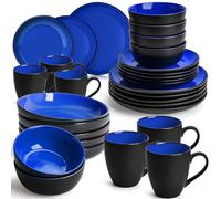 MIAMIO - 30-Piece, Service for 6 Dishware Set/Stoneware Dinnerware Set - Including Plates, Bowls and Mugs - Le Papillon Collection (Blue)