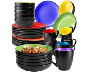 MIAMIO - 30-Piece, Service for 6 Dishware Set/Stoneware Dinnerware Set - Including Plates, Bowls and Mugs - Le Papillon Collection (Mixed)