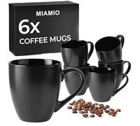 MIAMIO - 6 x 350 ml Stoneware Coffee Mug/Cup Set - Le Papillon Collection (Black)