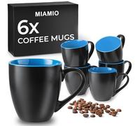 MIAMIO - 6 x 350 ml Stoneware Coffee Mug/Cup Set - Le Papillon Collection (Blue)