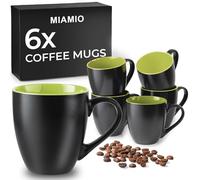 MIAMIO - 6 x 350 ml Stoneware Coffee Mug/Cup Set - Le Papillon Collection (Green)