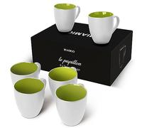 MIAMIO - 6 x 350 ml Stoneware Coffee Mug/Cup Set - Le Papillon Collection (White-Green)