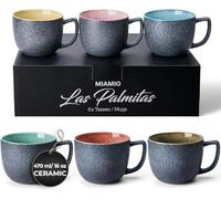 MIAMIO - 6 x 470 ml Coffee Cups/Mug Set/Coffee Cup Large/Modern Stoneware Coffee Mugs - Las Palmitas Collection