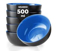 MIAMIO - 6 x 500 ml Stoneware Bowl Set Outside Black Inside Colourful - Le Papillon Collection (Blue)