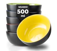 MIAMIO - 6 x 500 ml Stoneware Bowl Set Outside Black Inside Colourful - Le Papillon Collection (Mixed)