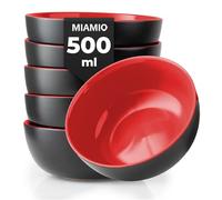 MIAMIO - 6 x 500 ml Stoneware Bowl Set Outside Black Inside Colourful - Le Papillon Collection (Red)