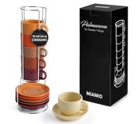 MIAMIO - 6 x 75 ml Espresso Cup Set with Stand Stoneware Ceramic - Small Cups for Espresso - Modern Cup Set in Magma - Palmanova Collection, Dishwasher Safe
