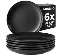 MIAMIO - 6 x Plate/Dinner Plate Set Stoneware Ceramic Tableware Set - Le Papillon Collection (Black, Small Plate)