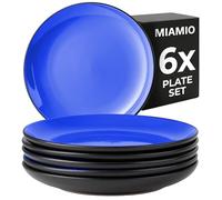 MIAMIO - 6 x Plate/Dinner Plate Set Stoneware Ceramic Tableware Set - Le Papillon Collection (Blue, Small Plate)