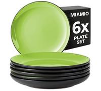 MIAMIO - 6 x Plate/Dinner Plate Set Stoneware Ceramic Tableware Set - Le Papillon Collection (Green, Small Plate)