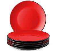 MIAMIO - 6 x Plate/Dinner Plate Set Stoneware Ceramic Tableware Set - Le Papillon Collection (Red, Big Plate)