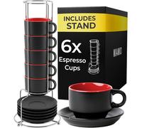 MIAMIO - 75 ml Espresso Cup Set with Saucers Coffee Mug Set of 6 - Ceramic Coff