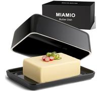 MIAMIO - Butter Dish with Lid (620 ml) Ceramic Butter Keeper / Large Butter Container, Dishwasher Safe Butter Dish with Lid for Countertop (Black)