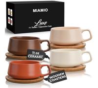 MIAMIO - Cappuccino Cup Set of 4, Ceramic (280ml) - Luxe (Beige) | Ceramic cappuccino cups and saucers, wide latte cups and mugs for Americano, 4-piece set of ceramic cups - dishwasher safe