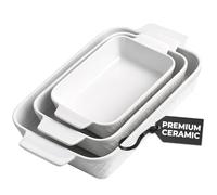 MIAMIO - Casserole Dish Set of 3 / Ceramic Rectangular Baking Pan, 3-Piece Stackable Bakeware Sets, 850 ml, 1650 ml, 2900 ml - Dishwasher and Oven Safe - Palmanova Collection