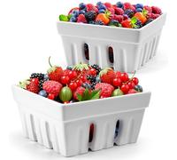 MIAMIO - Ceramic Berry Basket Set of 2, Decorative Fruit Bowl Set for Berries, Fruits and Vegetables, Kitchen Storage Bowls for Strawberries, Blueberries, Snacks and Serving