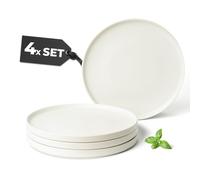 MIAMIO - Ceramic Dinner Plates Set for 4 People/Ceramic Dinnerware 4-Piece, Modern Stoneware, Dishwasher & Microwave Safe - Luxe Colle (White, Small Plates 4X)