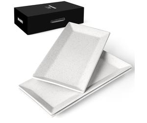 MIAMIO - Ceramic Serving Platter Set of 3 Large Serving Tray/Rectangle Serving Platters for Thanksgiving, Turkey, and Christmas - Microwave, Dishwasher, and Oven Safe Platter (30 x 15 cm)
