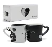 MIAMIO - Coffee Mugs Set of 2 (300 ml), Ceramic (Black) | Kissing Mugs in a Gift Box, Bridal Pair Gift Set for Weddings, Birthdays and Anniversaries