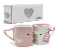 MIAMIO - Coffee Mugs Set of 2 (300 ml), Ceramic (Pink) | Kissing Mugs in a Gift Box, Bridal Pair Gift Set for Weddings, Birthdays and Anniversaries