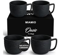 MIAMIO - Coffee Mugs Set of 4, Ceramic Coffee Cups (450 ml) - Oasis (Black) | Large Ceramic Coffee Mugs for Cappuccino/Tea/Coffee, 4-Piece Set Coffee / Tea Cups, Modern Coffee Mugs - dishwasher safe