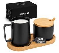 MIAMIO - Cream & Sugar Set, Bamboo Tray, Stainless Steel (2-piece) (Black)
