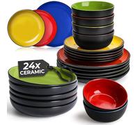 MIAMIO - Dinnerware Set (24-Piece), Ceramic Tableware - Le Papillon (Mixed) | Stoneware Dinnerware Service for 6 / Tableware Set Ceramic / Dishware Set incl. Plates & Bowls - Dishwasher Safe
