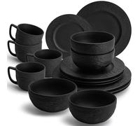 MIAMIO - Dinnerware Set/Ceramic Tableware Set (16-Piece) - Oasis (Black)