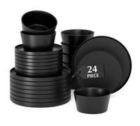 MIAMIO - Dinnerware Set for 8 / Ceramic Tableware (24-Piece - Luxe (Black)