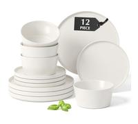 MIAMIO - Dinnerware Sets for 4/12-Piece Modern Stoneware Dish Set/Tableware - Dishwasher and Microwave Safe - Luxe Collection (White, Dinnerware Set 12x)