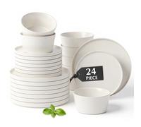 MIAMIO - Dinnerware Sets for 8/24-Piece Modern Stoneware Dish Set/Tableware - Dishwasher and Microwave Safe - Luxe Collection (White, Dinnerware Set 24x)