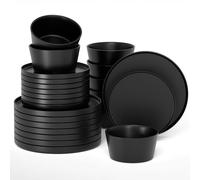 MIAMIO - Dinnerware Sets for 8/24-Piece Modern Stoneware Dish Set/Tableware - Dishwasher and Microwave Safe - Luxe Collection (Black, Dinnerware Set 24x)