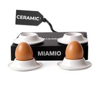 MIAMIO - Egg Cups 4-Piece Ceramic Set, Stoneware Egg Cups with Tray for Eggshells Restaurant Quality - Dishwasher Safe (White)