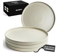 MIAMIO - Plates Set for 4 / Dinnerware Sets for 4 People, Beige Matte Stoneware, Dishwasher, and Microwave Safe - Sierra Collection (Light, Small Plate (4X))