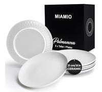 MIAMIO - Plates Set of 6 / Modern Plate Set Made of Ceramic/Stoneware - Palmanova Collection (21 cm, White)