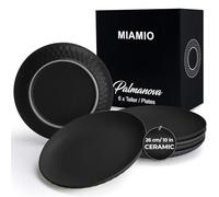 MIAMIO - Plates Set of 6 / Modern Plate Set Made of Ceramic/Stoneware - Palmanova Collection (26 cm, Black)