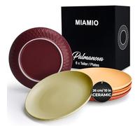 MIAMIO - Plates Set of 6 / Modern Plate Set Made of Ceramic/Stoneware - Palmanova Collection (26 cm, Magma Red)