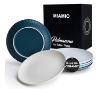 MIAMIO - Plates Set of 6 / Modern Plate Set Made of Ceramic/Stoneware - Palmanova Collection (26 cm, Ocean Blue)