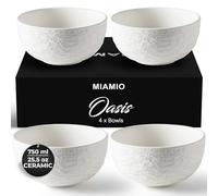 MIAMIO - Set of 4 Bowls 750 ml Ceramic - Large Bowls for Cereal, Salad, Pasta or Soup - Modern Bowl Set White - Oasis Collection, Dishwasher Safe