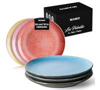 MIAMIO - Set of 6, 26 cm Dinner Plates, Ceramic Plates, Kitchen Plates, Plate Sets - Microwave Safe, Oven and Dishwasher Safe - Las Palmitas Collection