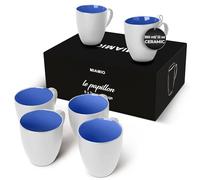 MIAMIO - Set of 6 Coffee Mugs 350 ml - Modern Ceramic Coffee Cup Set in White Blue - Large Coffee Cups for Coffee, Tea and Cappuccino - Dishwasher and Microwave Safe