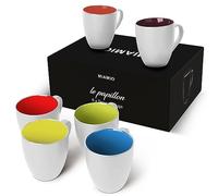 MIAMIO - Set of 6 Coffee Mugs 350 ml - Modern Ceramic Coffee Cup Set in White Multicolor - Large Coffee Cups for Coffee, Tea and Cappuccino - Dishwasher and Microwave Safe