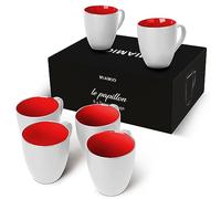 MIAMIO - Set of 6 Coffee Mugs 350 ml - Modern Ceramic Coffee Cup Set in White Red - Large Coffee Cups for Coffee, Tea and Cappuccino - Dishwasher and Microwave Safe