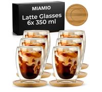 MIAMIO - Set of 6 Latte Macchiato Glasses/Double-Walled Coffee Glasses/Without Handles/Glass/Thick-Walled/Made of Borosilicate Glass (350 ml)