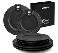MIAMIO - Set of 8 Dinner Plates, 4X Small Plates (23 cm), 4X Big Plates (28 cm), / 8-piece Ceramic Plate Set, Stoneware Crockery Set - Microwave & Dishwasher Safe - Oasis Collection (Black)