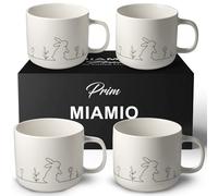 MIAMIO - Spring Cup Set / 4 × 15 oz Ceramic Coffee Cups in Pastel Colours/Large Coffee and Tea Cups in a Modern Design - Gift for Easter and Spring- Prim Collection (White)