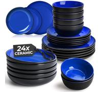 MIAMIO - Stoneware Dinner Set 24-Piece - Le Papillon Collection (Blue)