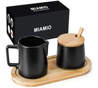 MIAMIO - Sugar and Cream Serving Set with Lid and Spoon/Ceramic Coffee Bar Accessories - Microwave & Dishwasher Safe (Black)