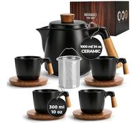 MIAMIO - Tea Set for Adults with Teapot (1 l) & 4 Cups (300 ml) (Black)